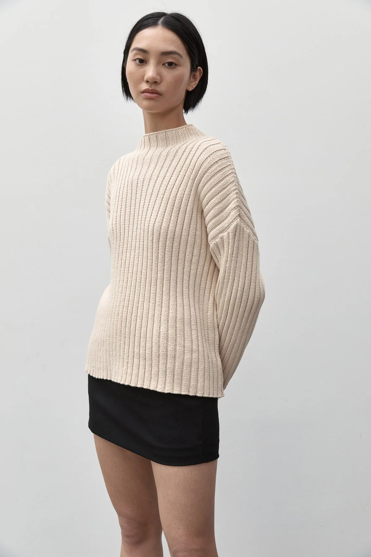 Cotton Rib Knit Jumper - Ecru | St. Agni