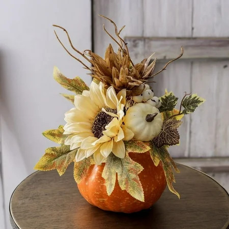Peacheart Fall Table Decoration, 4.7" Artificial Pumpkin with Sunflower Berry Maple Leave for Autumn Harvest Thanksgiving Halloween Wedding Party Farmhouse Home Table Centerpiece | Walmart (US)