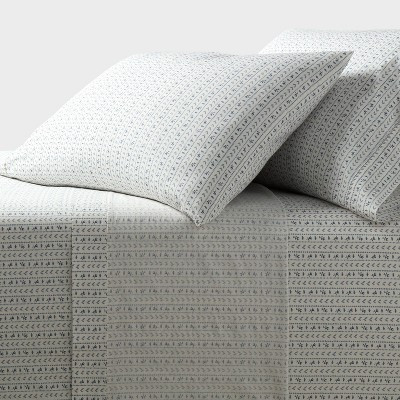 Queen Organic Percale Printed Sheet Set Ivory Floral Stripe - Threshold™ | Target