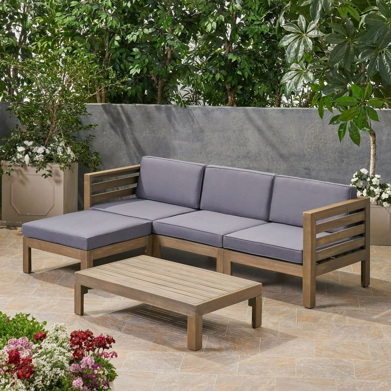 5-Piece Gray Finish Wood Outdoor Furniture Patio Sofa Set - Dark Gray Cushions | Walmart (US)