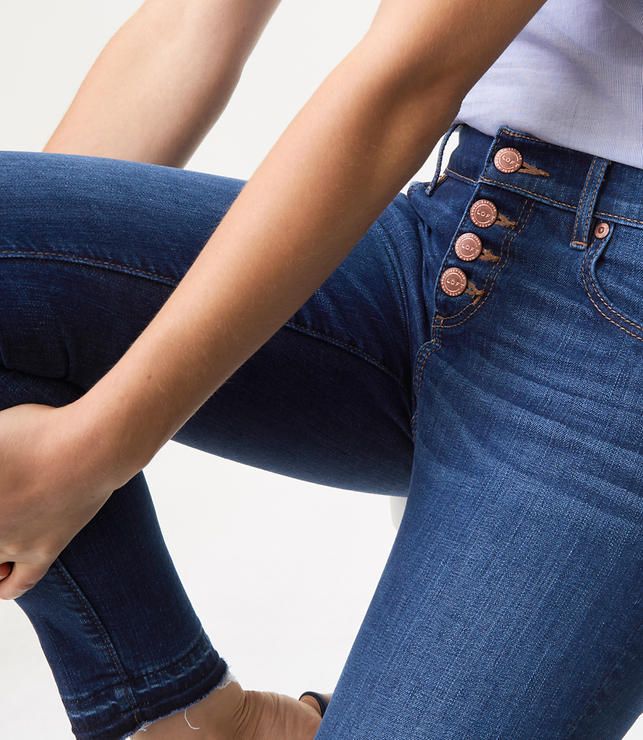 Modern Unpicked Button Fly Skinny Jeans in Rich Mid Indigo Wash | LOFT