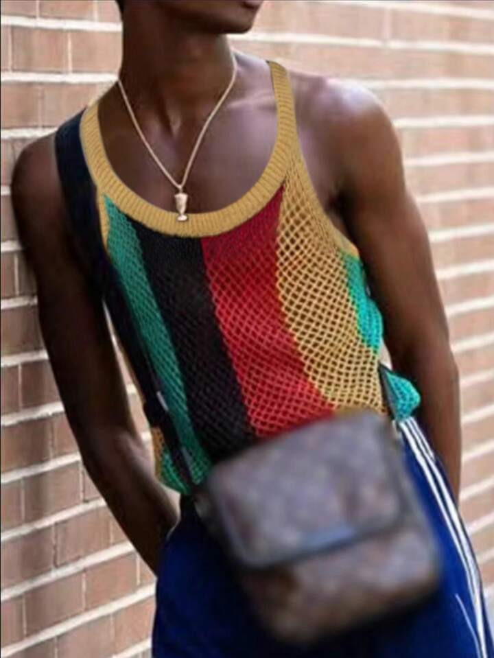 Manfinity Fever City Men's Knitted Color Block Tank Top | SHEIN