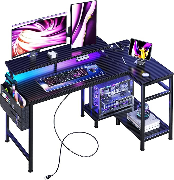 DUMOS Gaming Desk, Computer Desk with USB Charging Ports, Power Outlets, Type-C and LED Lights, R... | Amazon (US)