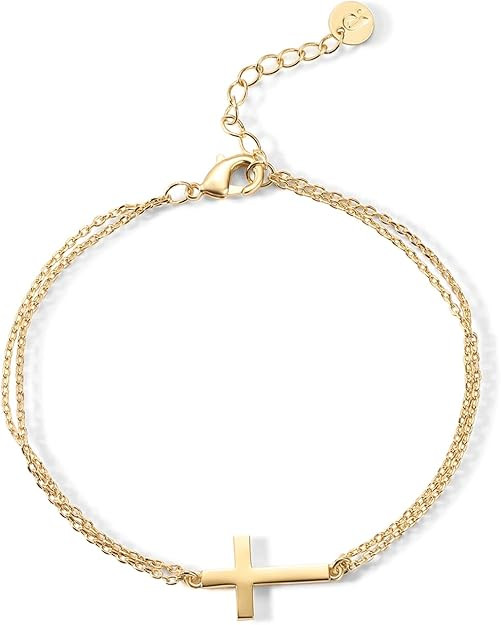PAVOI 14K Gold Plated Sideways Cross Bracelet for Women | Religious Cubic Zirconia Station Bracel... | Amazon (US)