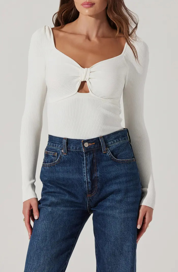 ASTR the Label Bow Keyhole Long Sleeve Ribbed Sweater | Nordstromrack | Nordstrom Rack