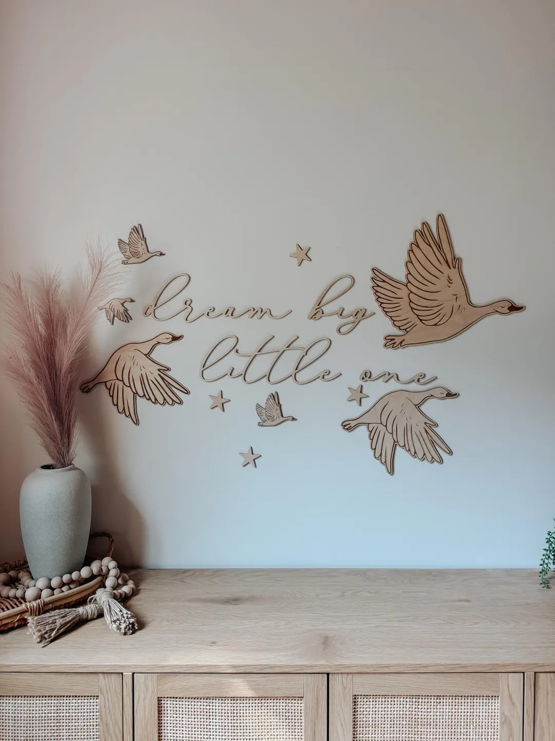 Dream Big Little One Wall Art | Laser Cut Birch Geese & Stars | Nursery Décor | Woodland Baby Ro... | Etsy (US)