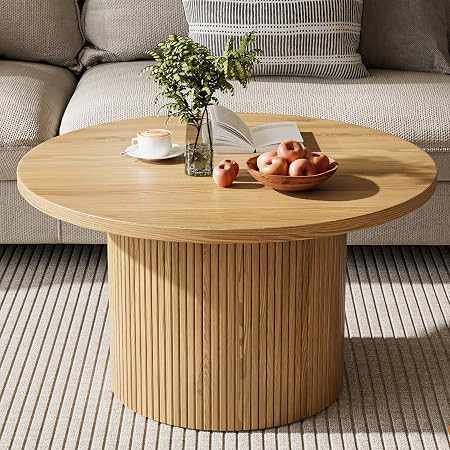 Furniway Round Coffee Table, 35.4" Circle Wide Coffee Table, Wood Table and Center Table for Livi... | Amazon (US)