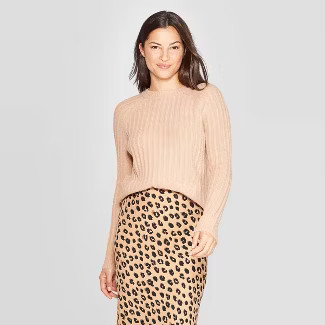 Women's Long Sleeve Crewneck Rib-Knit Pullover Sweater - A New Day™ | Target