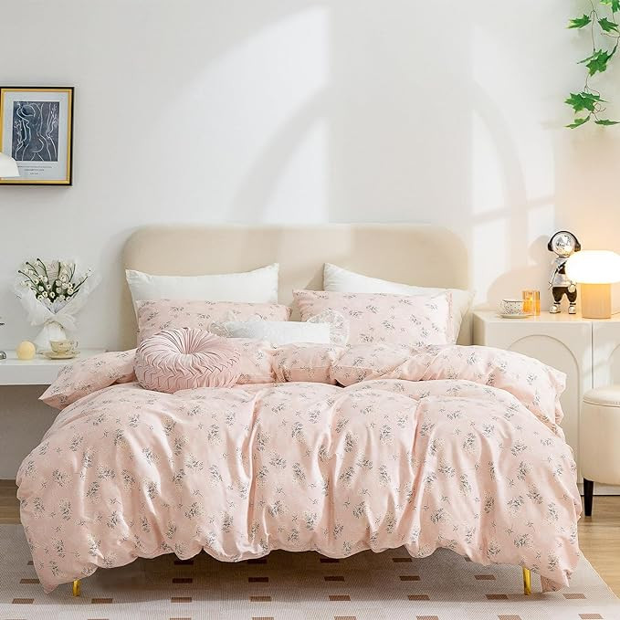 King Cotton Floral Duvet, 100% Cotton 3 Pieces Girls Bedding Sets King, Garden Style Pink Flower ... | Amazon (US)
