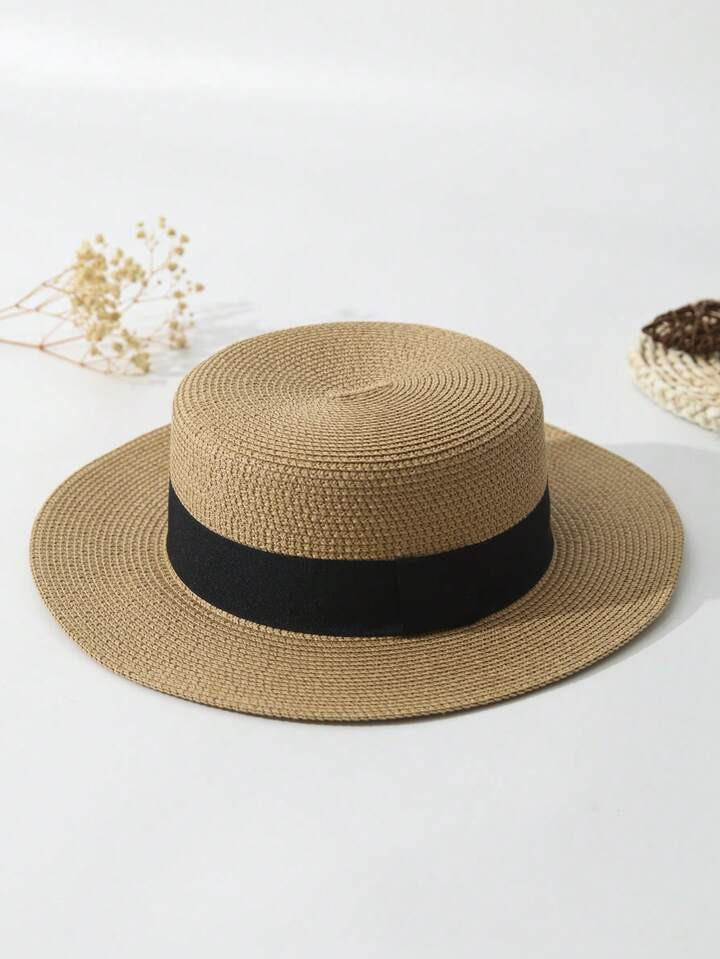 1pc Unisex Two-Tone Bohemian Sun Hat, Cowgirl/Cowboy Panama Style Straw Hat, Casual UV Protection, Perfect For Outdoor/Beach | SHEIN