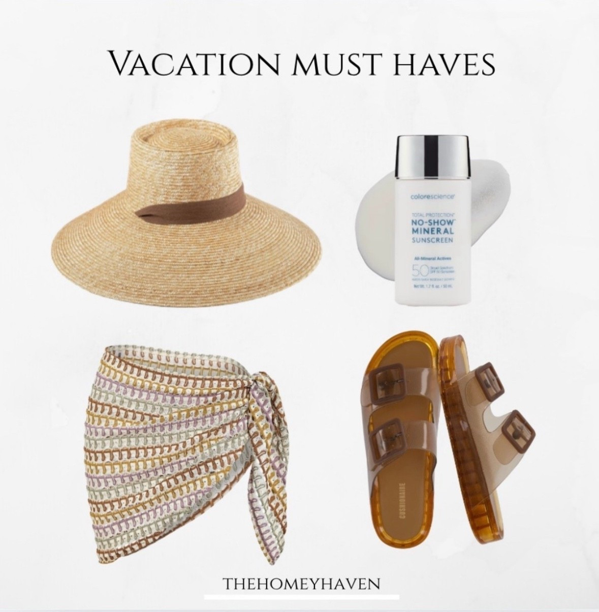 The cutest vacation accessories that are a must have! The wrap reminds me of missoni and the sandals are also a good look alike of a more expensive pair. I’ve tried this sunscreen all winter -it’s mineral, so light, and I’m love it. No clogged pores. This hat is a gorgeous addition for chic shade from the sub! Included a few other options too!

Resort wear 2026, Vacation outfits beach, Beach vacation looks, vacation, outfits, beach, vacation, outfits, tropical vacation, spring, break, outfits, spring break, sandals, straw, hats, bathing suit, wraps, swimsuit, swimsuit wraps, sunscreen, mineral, sunscreen, nontoxic, sunscreen, Amazon finds, Amazon fashion, swimsuit coverups, resort wear, summer outfits, hats, stare hats, jelly sandals #LTKFindsUnder100 

#LTKSeasonal #LTKTravel #LTKootd #LTKSwim