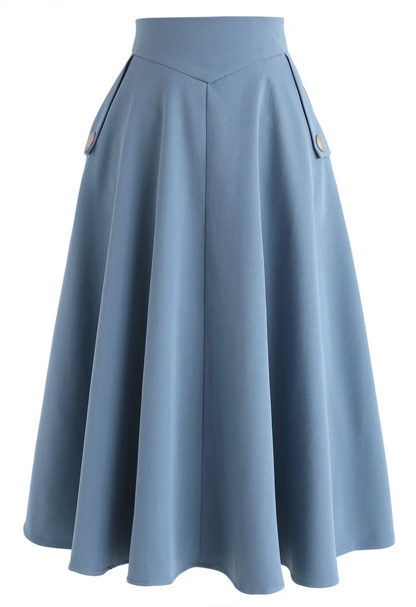 Classic Simplicity A-Line Midi Skirt in Blue | Chicwish