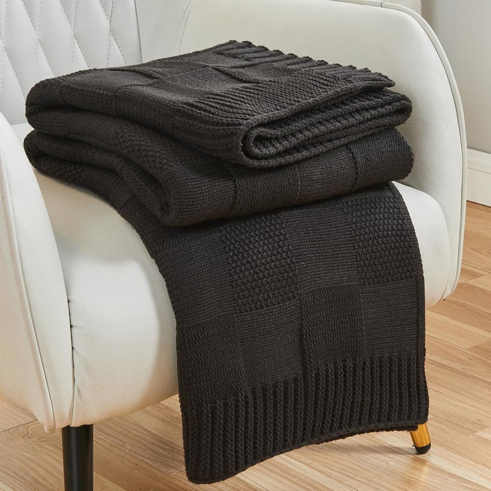 CozeCube Knit Throw Blanket, Black Checkered Throw Blanket for Couch, Soft Cozy Warm Knitted Thro... | Amazon (US)