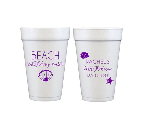 Beach birthday cups, Personalized birthday cups, Personalized foam cups, Adult birthday cups, Adu... | Etsy (US)