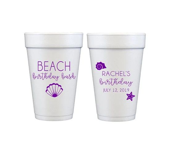 Beach birthday cups, Personalized birthday cups, Personalized foam cups, Adult birthday cups, Adu... | Etsy (US)