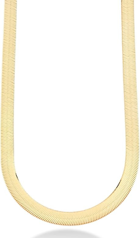 Miabella Solid 18K Gold Over Sterling Silver Italian 10mm Flat Herringbone Chain Necklace for Wom... | Amazon (US)