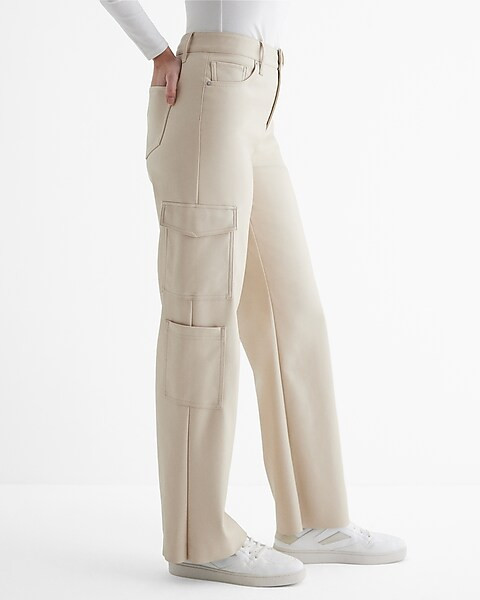 High Waisted Faux Leather Wide Leg Cargo Pant | Express