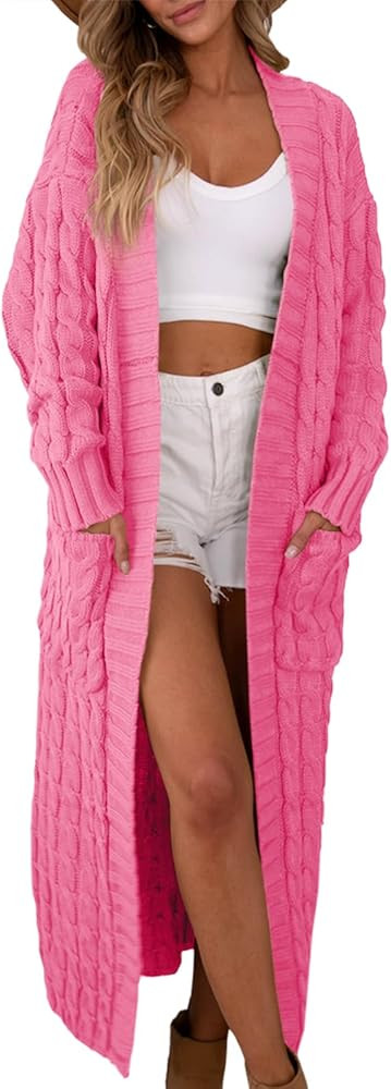 Saodimallsu Womens Open Front Long Cardigan Oversized Long Sleeve Loose Cable Knit Chunky Fall Sw... | Amazon (US)