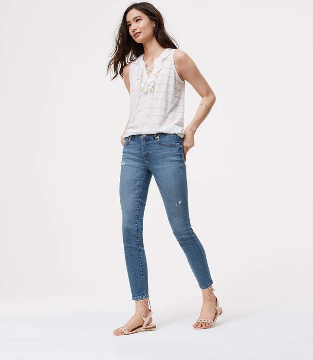 Petite Modern Skinny Ankle Jeans in Destructed Light Stonewash | LOFT
