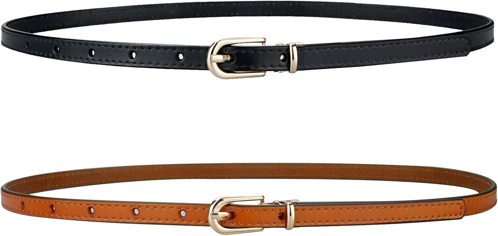 macoking Thin Belts for Women Leather Skinny Belt for Dress Pants Adjustable | Amazon (US)