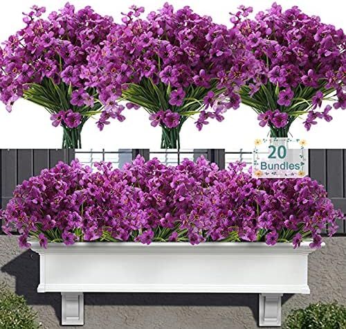 Artificial Flowers Outdoor, 20 Bundles Artificial Plants UV Resistant Fake Plants for Outdoors Ou... | Amazon (US)