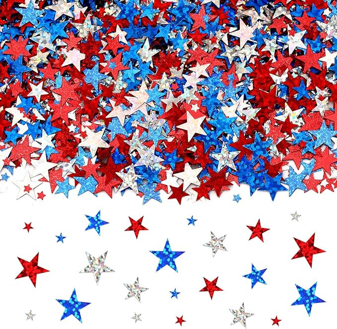 MARFOREVER Glitter 4th of July Star Confetti, Red White Blue Star Sprinkles Independence Day Scat... | Amazon (US)