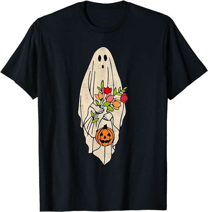 Halloween Costume Vintage Floral Ghost Pumpkin Funny Graphic T-Shirt | Amazon (US)
