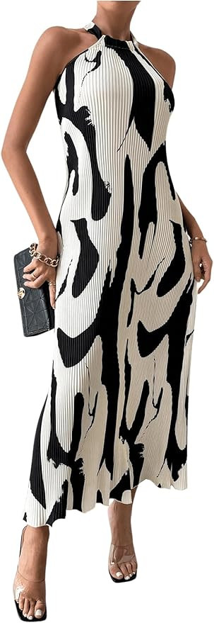 Verdusa Women's Casual Pleated Sleeveless Halter Dress Summer A Line Long Dress | Amazon (US)