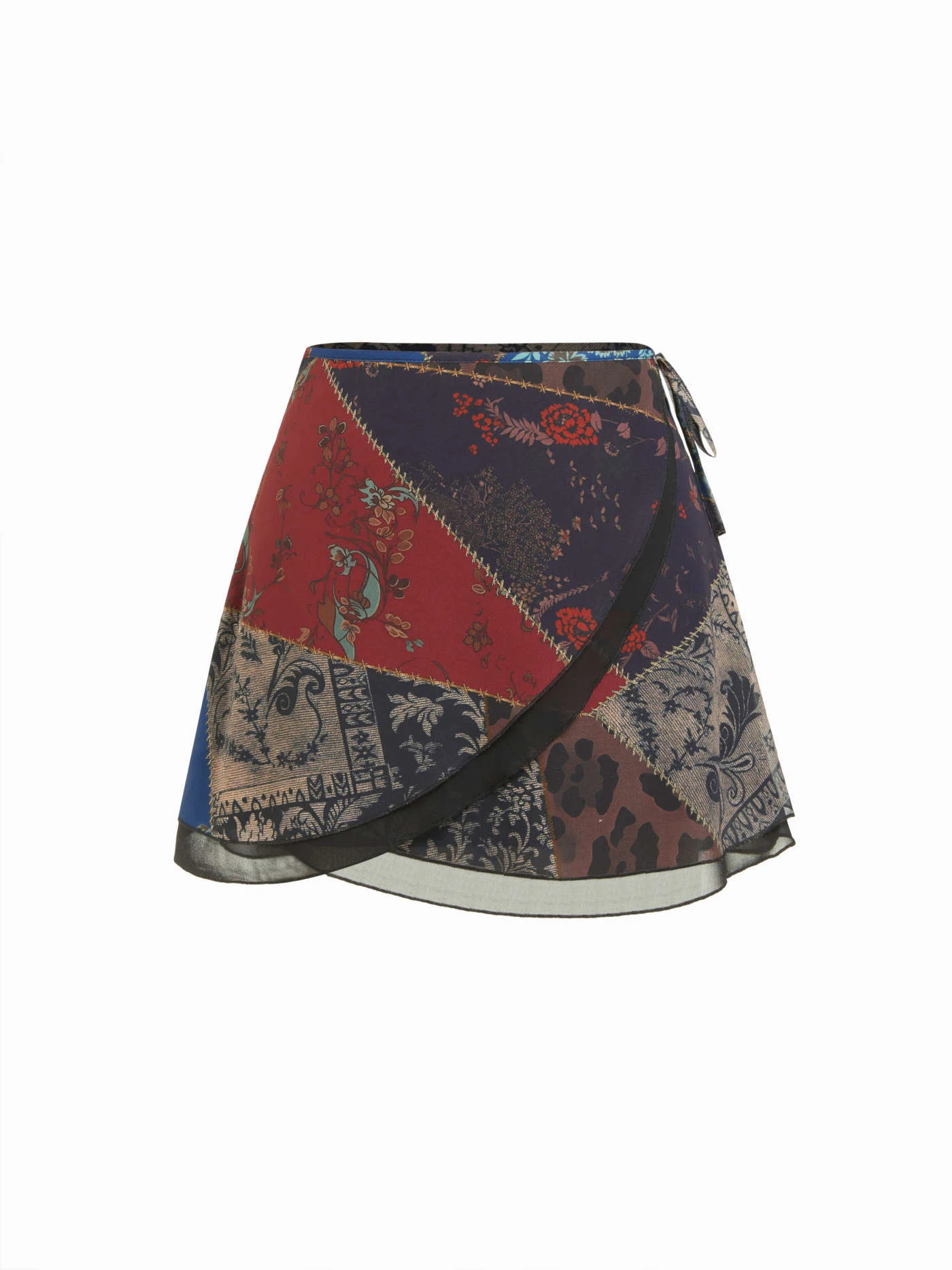 Chiffon Low Rise Aztec Asymmetrical Knotted A-line Mini Skirt | Cider