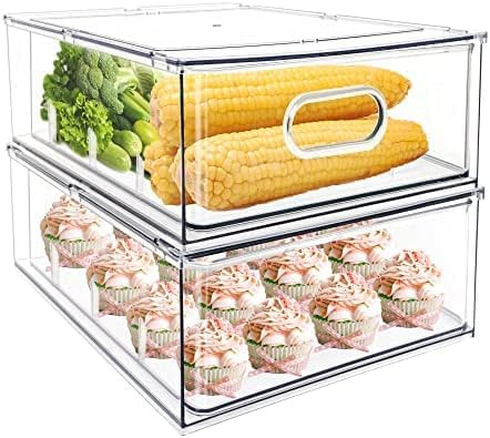 MineSign 2Pack Stackable Fridge Drawers Pull-Out Bins Divided Produce Saver Containers for Refrig... | Amazon (US)