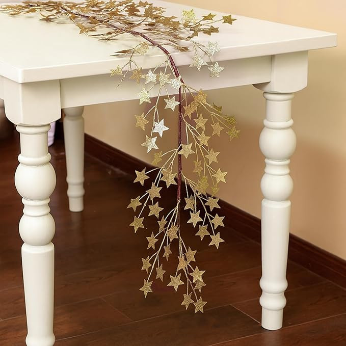 Chuangdi 5 ft Christmas Star Garland with Gold Glitter Star Hanging Vine Garland Christmas Decora... | Amazon (US)