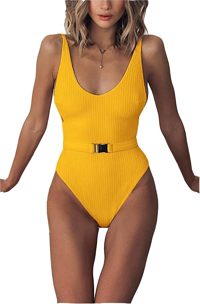 FEIYOUNG Sexy Womens Monokini Scoop Neck One Piece Backless Cheeky Swimwear Semi Thong Bikini wit... | Amazon (US)