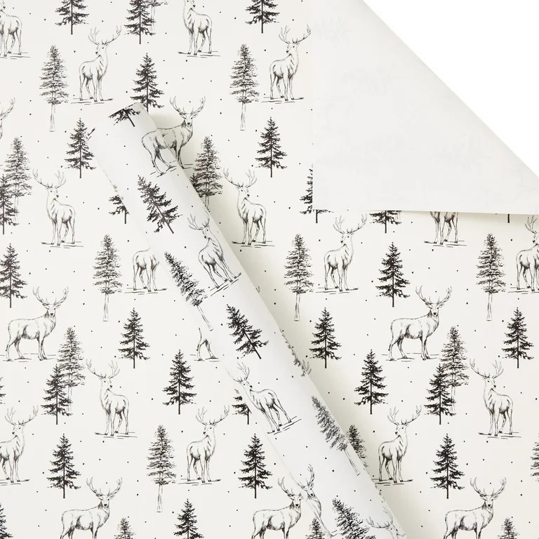Etched Deer Premium Christmas Wrapping Paper, Black and White, 30 in, 160 sq ft, by Holiday Time | Walmart (US)