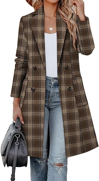 CHICZONE Women's Notch Lapel Double Breasted Mid Long Pea Coat Wool Blend Overcoat Winter Outwear | Amazon (US)