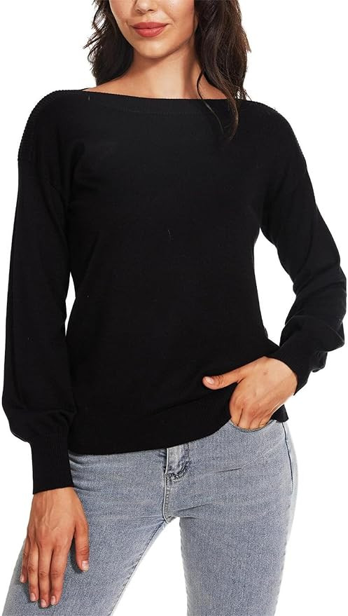 Women's Boat Neck Long Sleeve Sweaters Casual Lightweight Knit Pullover Tops Fall Winter Trendy | Amazon (US)