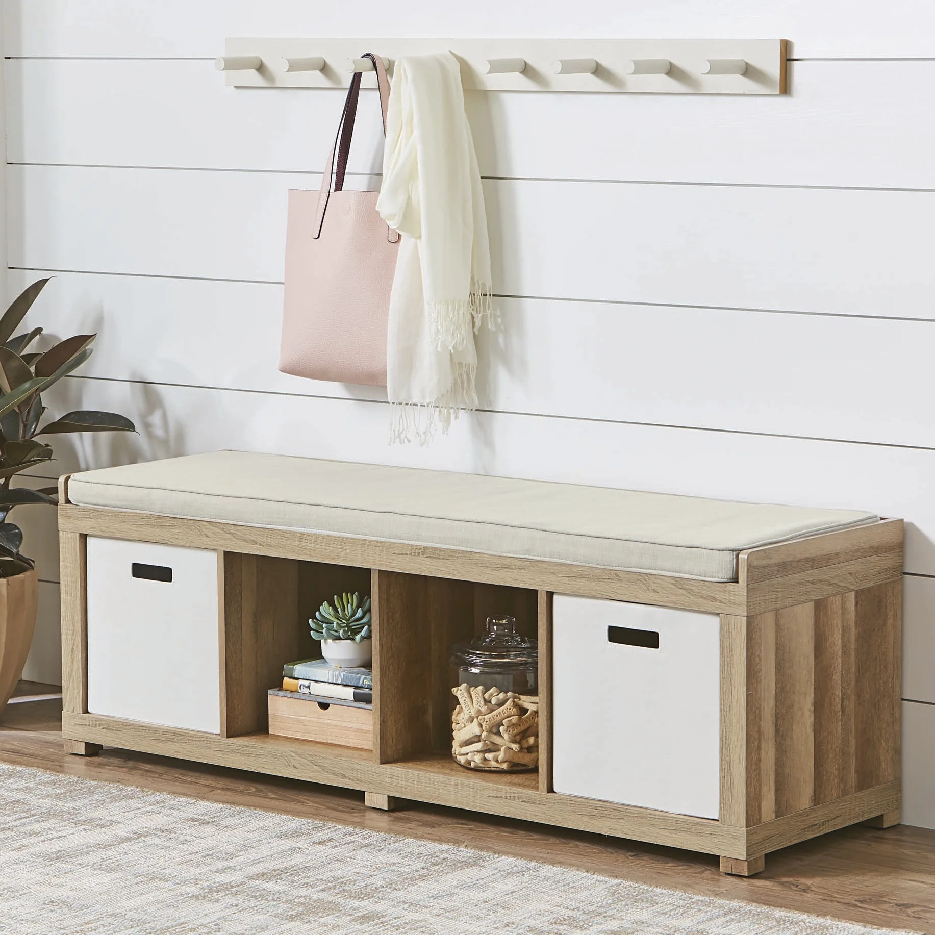 Better Homes & Gardens 4-Cube Shoe Storage Bench, Weathered | Walmart (US)