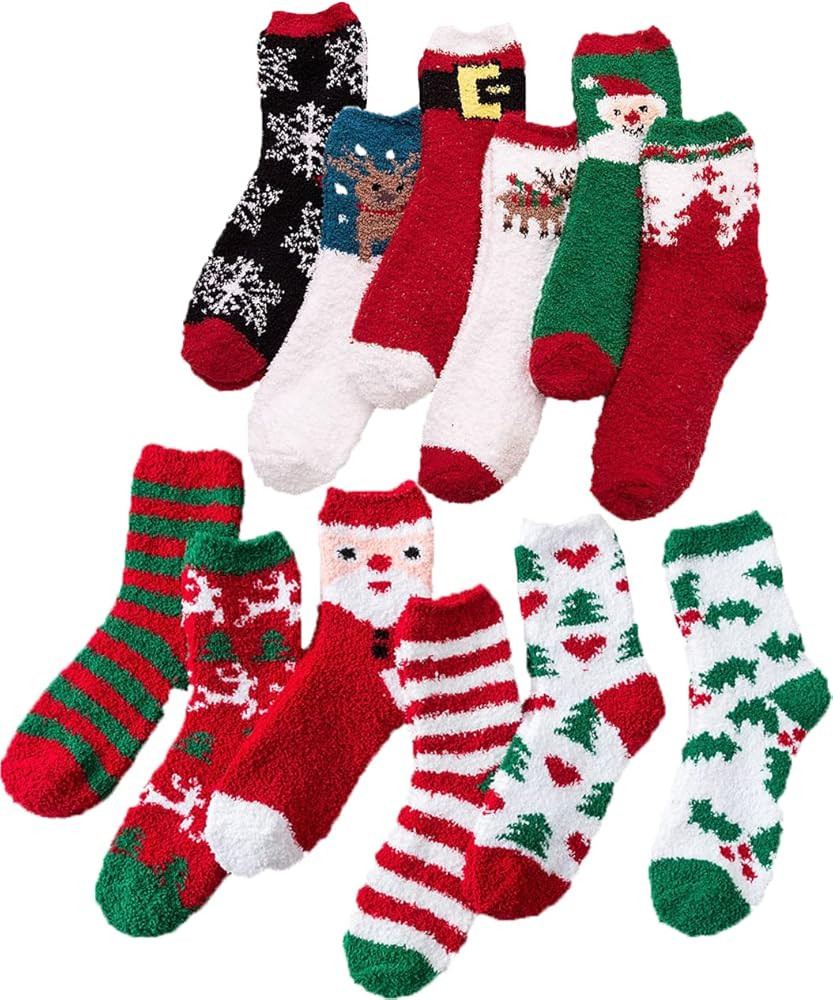 Christmas Fuzzy Socks for Women Girls Gifts Cute Fun Cozy Fluffy Winter Warm Slipper Xmas Holiday... | Amazon (US)