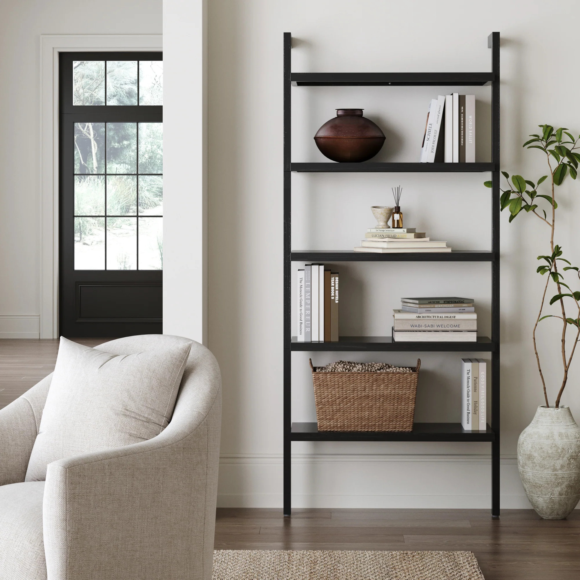 Wood 5 Tier Wall Mounted Bookshelf Black Oak | Nathan James