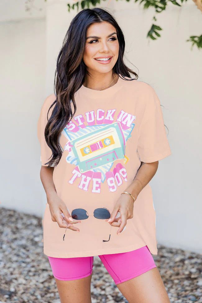 Stuck In The 90s Coral Oversized Graphic Tee | Pink Lily