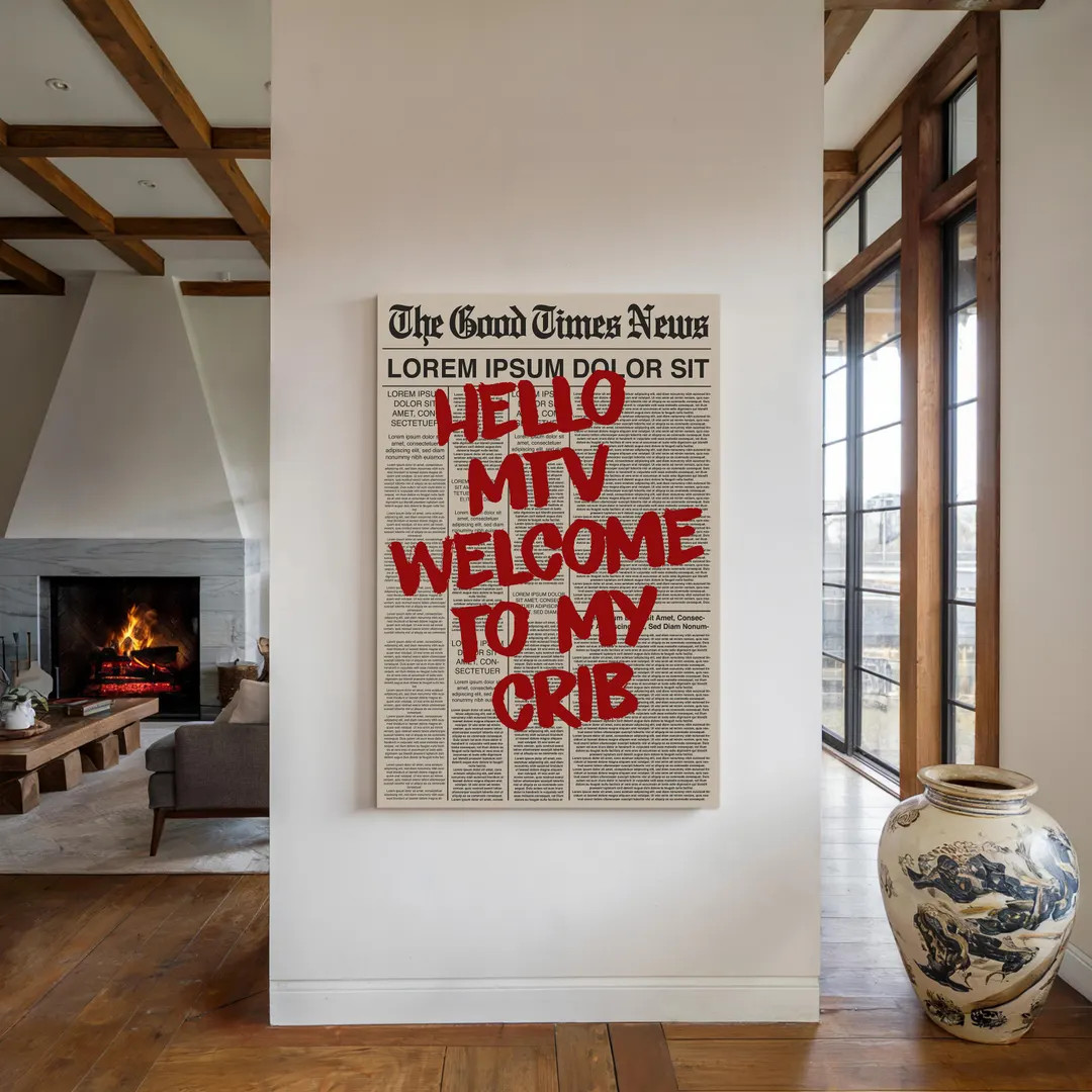 Funny MTV Poster | Hello MTV Welcome to My Crib Wall Art | Bold Newspaper Style Typography Print ... | Etsy (US)