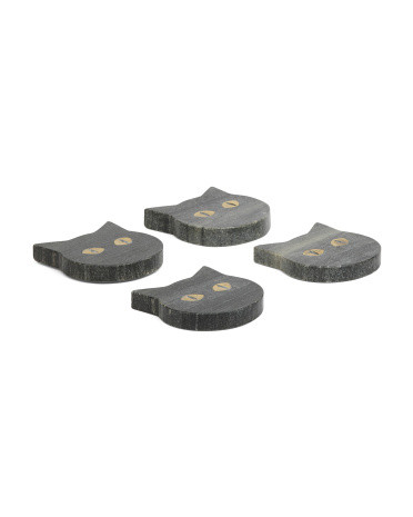 4pk Cat Shaped Marble Coasters With Brass Inlay | Marshalls