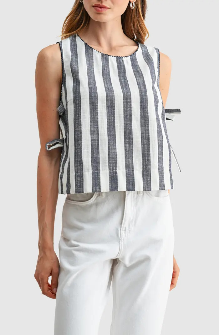 All in Favor Stripe Side Ties Crop Cotton & Linen Blend Top | Nordstrom | Nordstrom