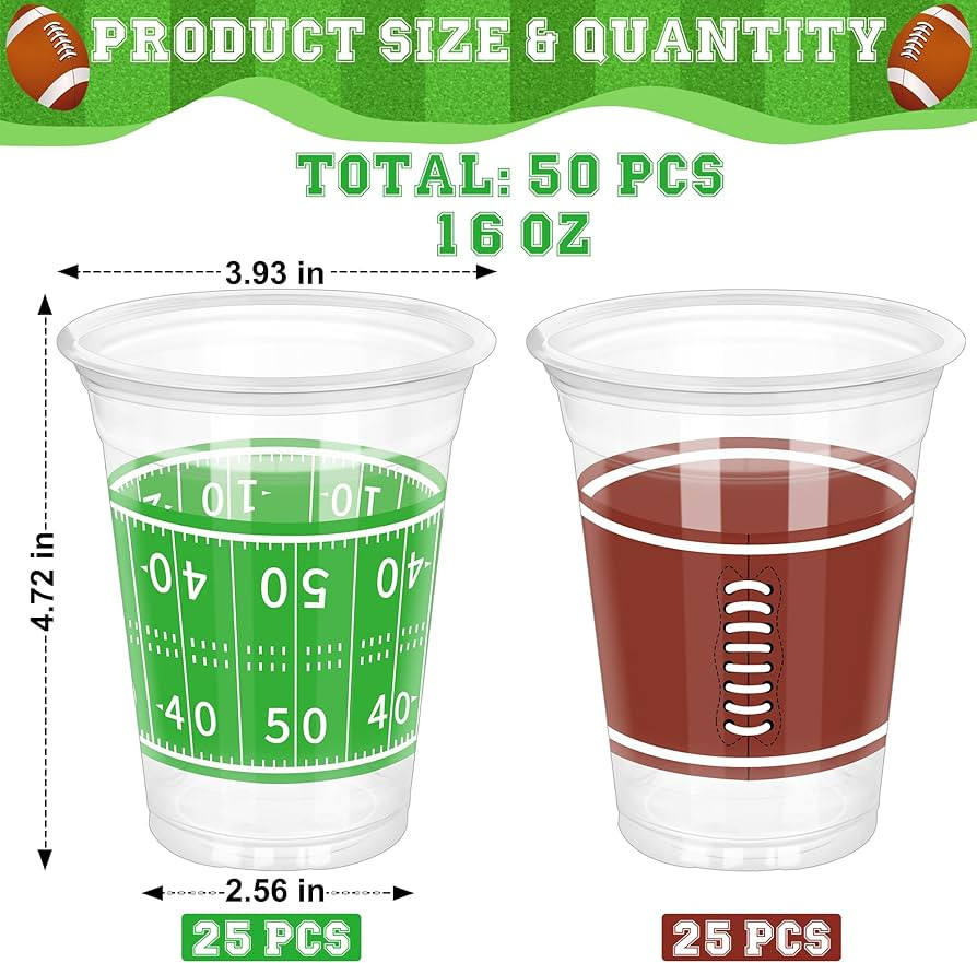 50 PCS Football Cups, 16 OZ Football Party Cups, Thickened Football Plastic Cups, Disposable Clea... | Amazon (US)
