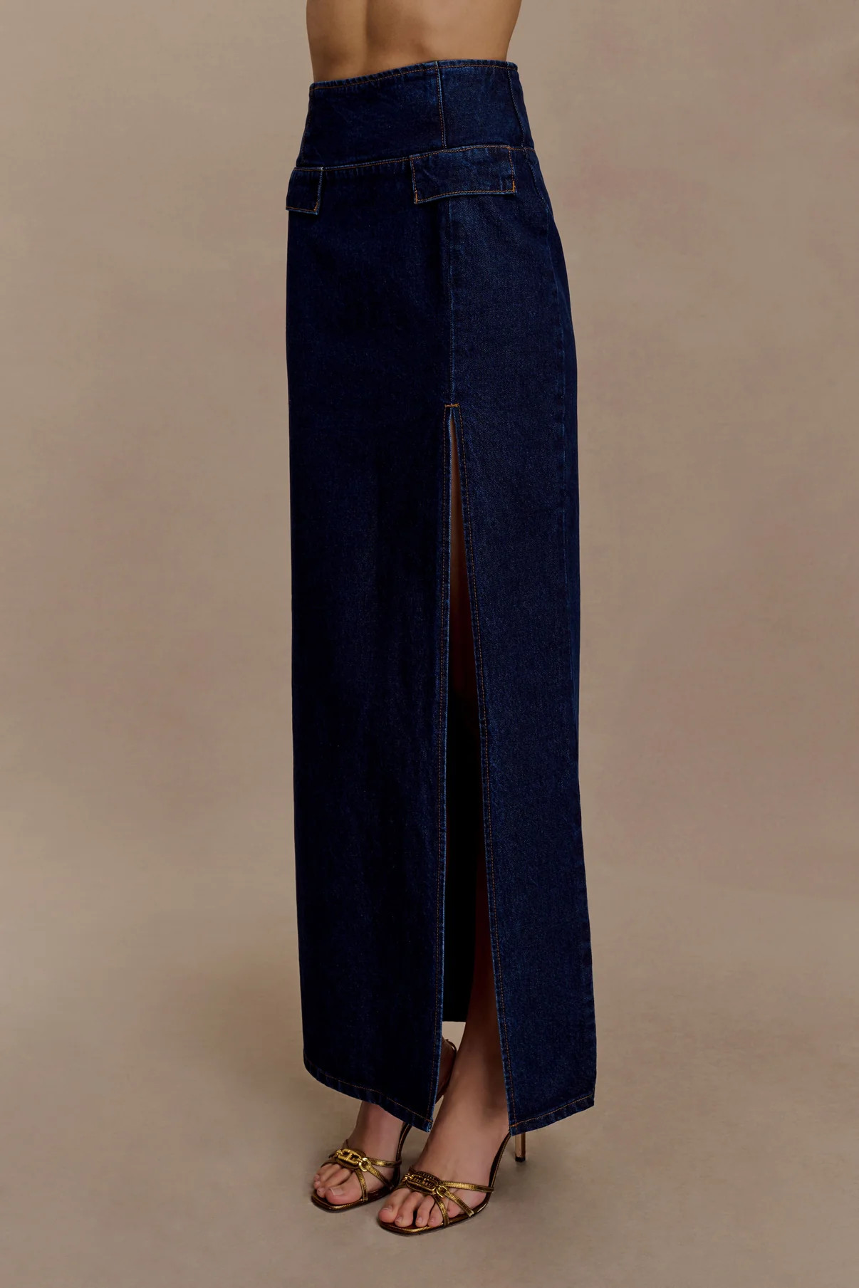 Maylena High Rise Denim Maxi Skirt - Indigo Blue | Meshki (APAC)
