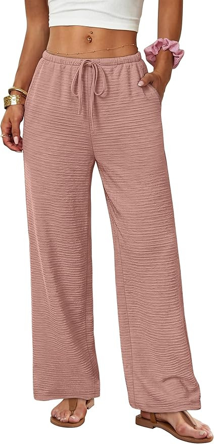 Sampeel Wide Leg Pants for Women Flowy Palazzo Drawstring Elastic Waist Trousers with Pockets Sum... | Amazon (US)