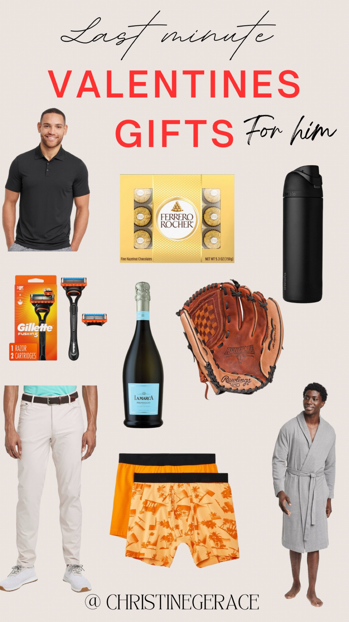 Valentine’s Day last minute gift ideas for him ! 

Men’s polo shirt, stainless steel water bottle, men’s razor, sparkling Prosecco, chocolates, baseball kit, boxer briefs, robe

#LTKmens #LTKfindsunder50 #LTKGiftGuide
