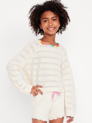Long-Sleeve Crochet Sweater-Knit Top for Girls | Old Navy (US)