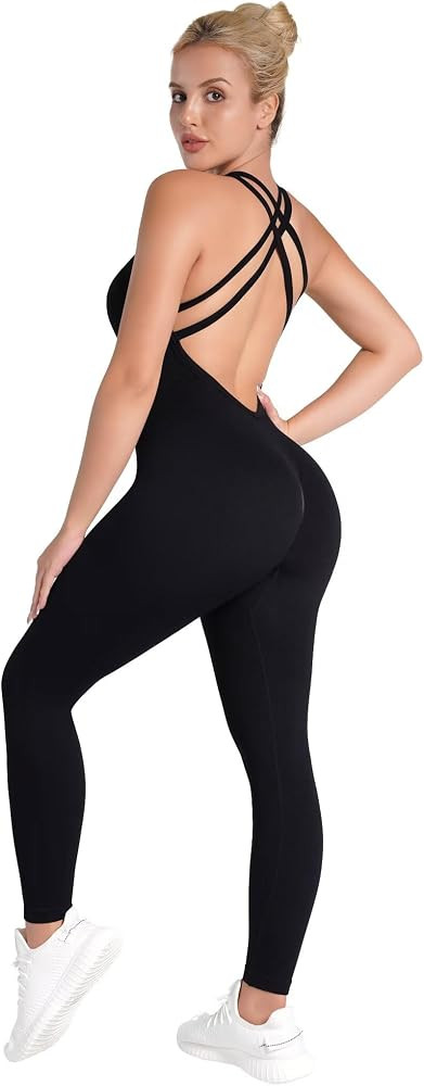 Sunzel Jumpsuits for Women Backless, Seamless Workout One Piece Bodycon Bodysuits, Butt Scrunch L... | Amazon (US)