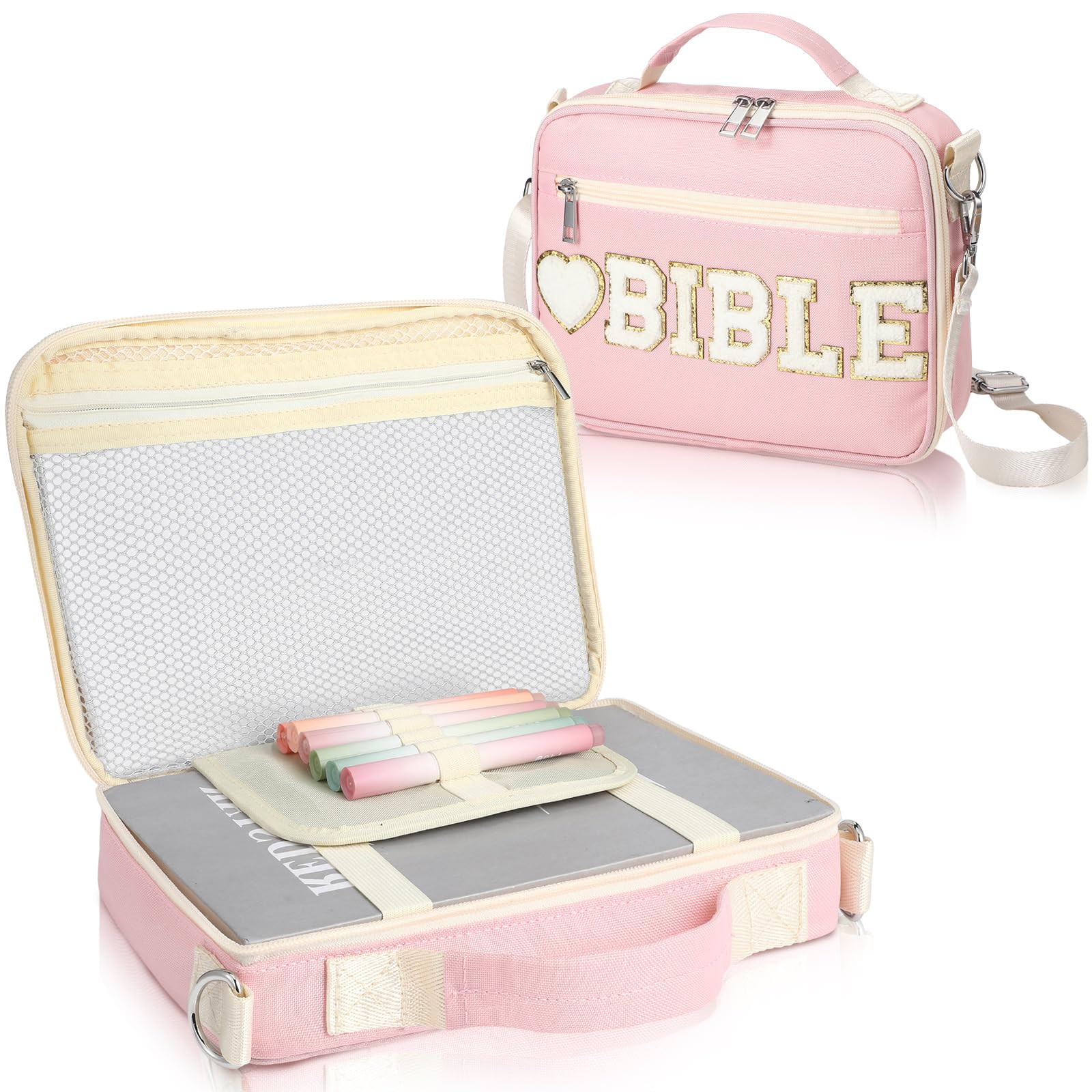 Amazon.com: Silkfly Large Chenille Letter Bible Cover for Girl Portable Preppy Patches Bible Case... | Amazon (US)