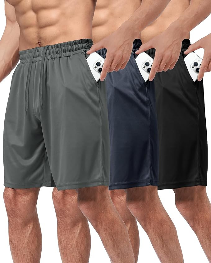 3 Pack Gym Basketball Mens Shorts - Quick Dry Black Workout Athletic Shorts with Pockets for Casu... | Amazon (US)